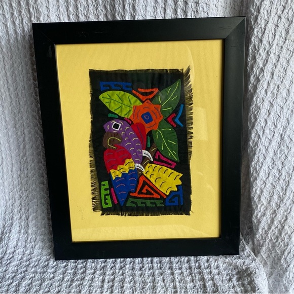 Vintage Mola Molita Kuna Framed Textile Fiber Art South American parrot folk art - Picture 5 of 9